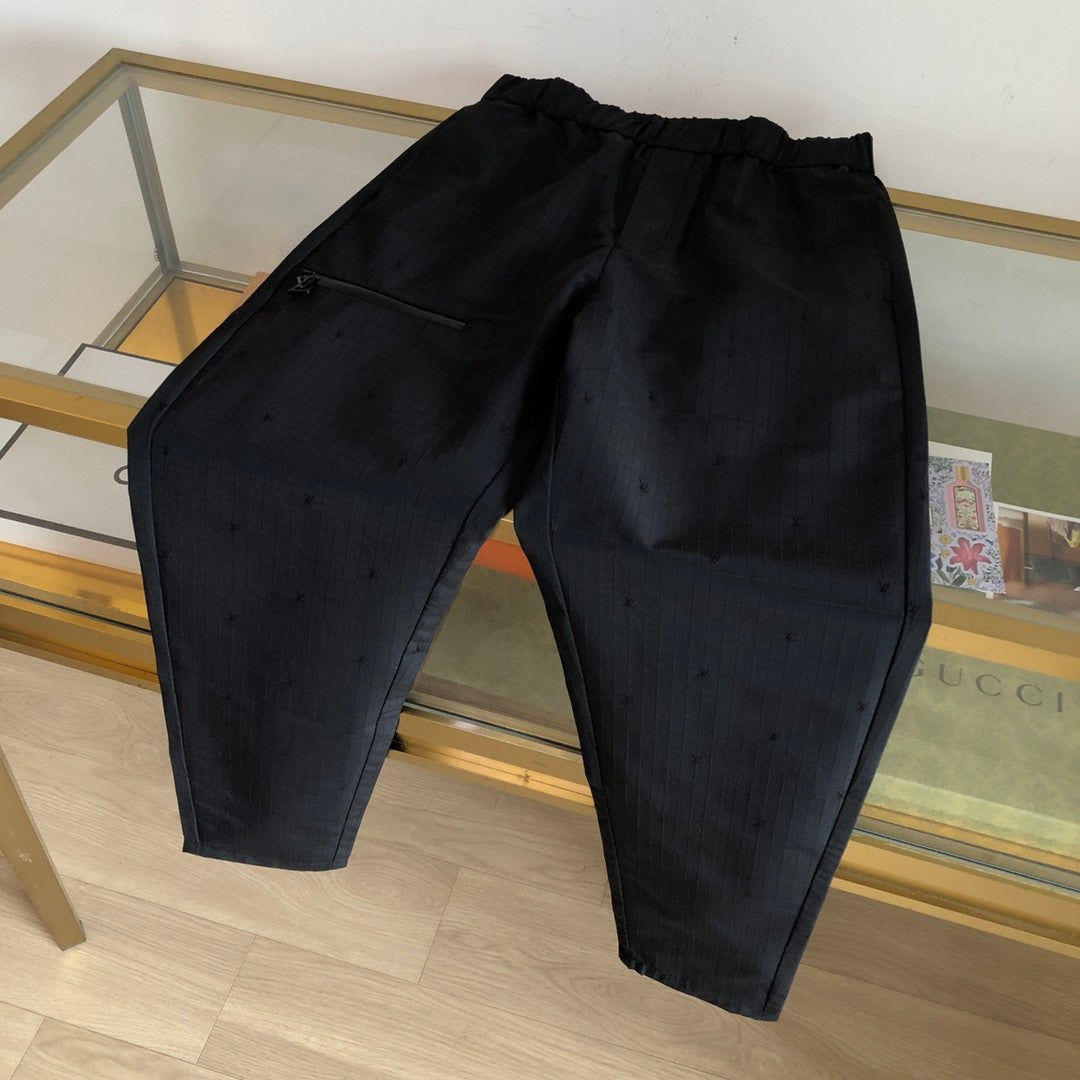 Louis Vuitton Men's Spring and Fall Black Dark Logo Print Elastic Waist Cotton Pants #72427