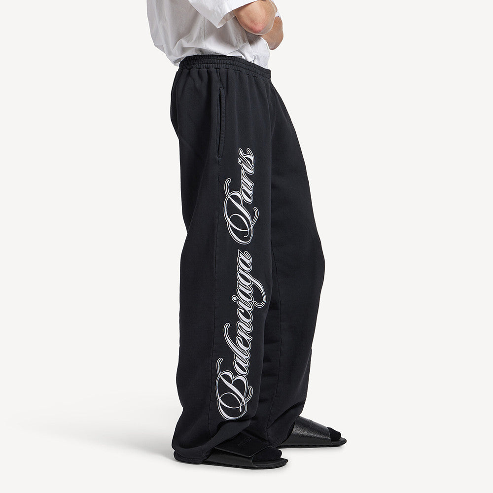 Balenciaga Men's Cursive Baggy Pants in Black white  #335553