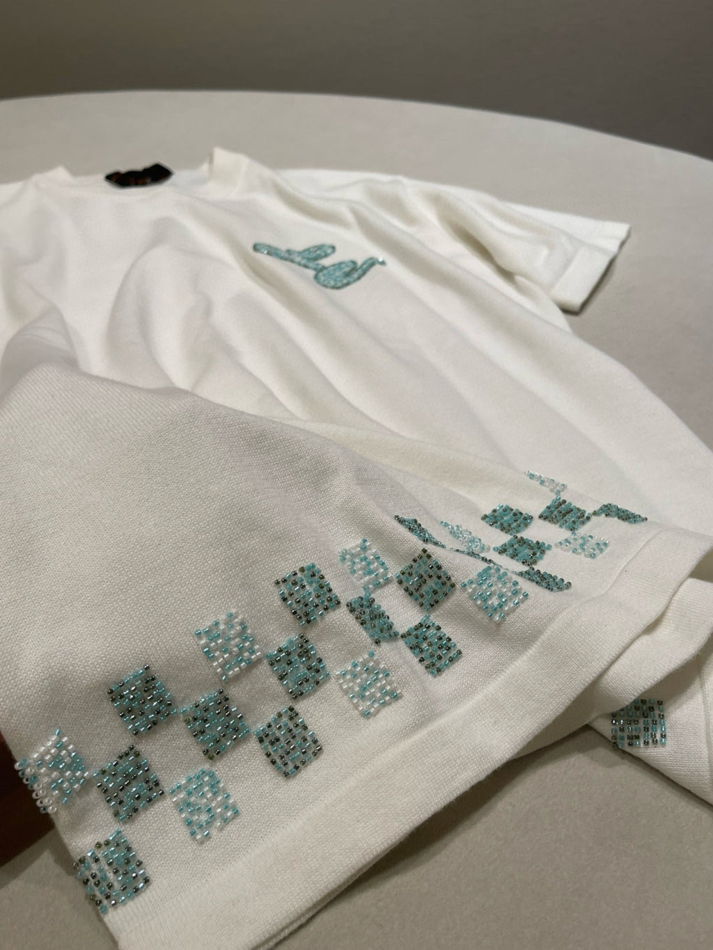 Louis Vuitton Men's Summer Hem Checkered Hot Drill Embroidery Fitted Cotton Short Sleeve Round Neck T-Shirt #81299