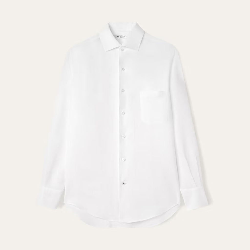 Loro Piana Men's Spring And Summer Solid Color André Shirt Lapel Single-breasted Linen Shirt Ngvp #7962