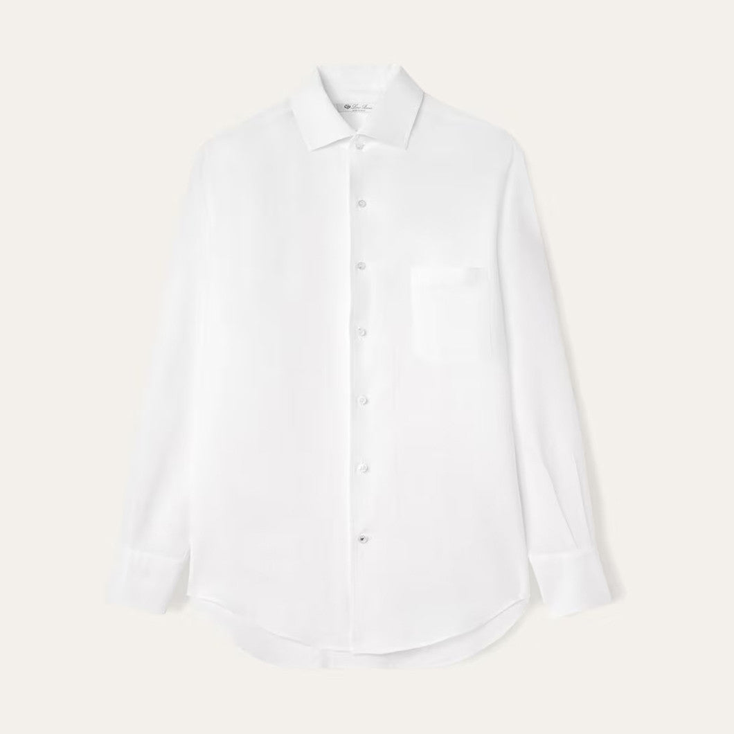 Loro Piana Men's Spring And Summer Solid Color André Shirt Lapel Single-breasted Linen Shirt Ngvp #7962