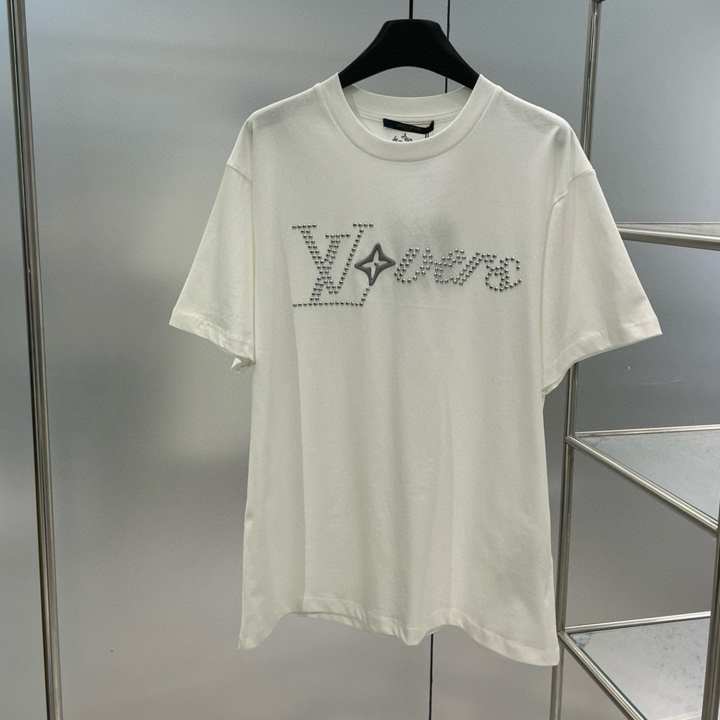 Louis Vuitton Men's Summer Cotton Hot Drill Logo Solid Color Round Neck Short Sleeve T-Shirt #98147