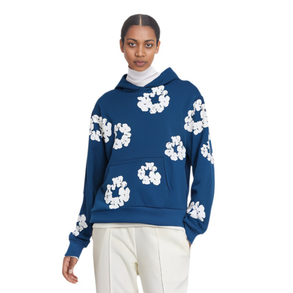 Denim Tears Men's Women's Spring & Autumn Floral Print Pocket Long Sleeve Solid Color Fit Cotton Hooded Sweatshirt Ngvp #8853