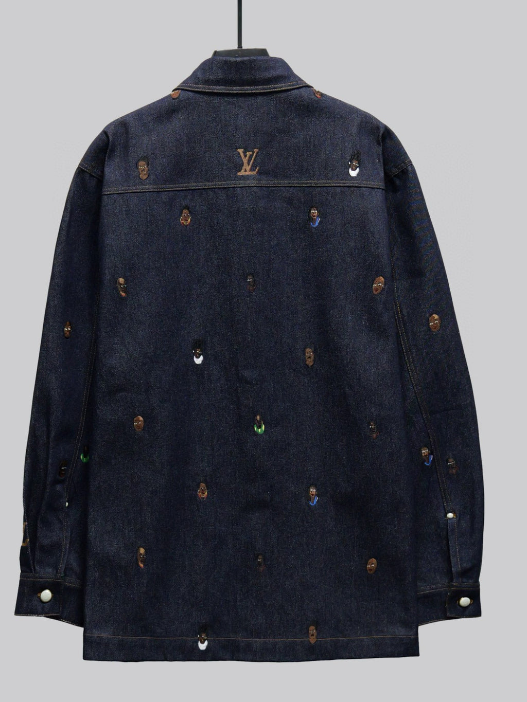 Louis Vuitton Men's Spring And Fall Dark Blue Monogrammed Embroidered Single-breasted Button Lapel Loose Casual Denim Long-sleeved Jacket Flared Jeans Pants Set Suit #73275