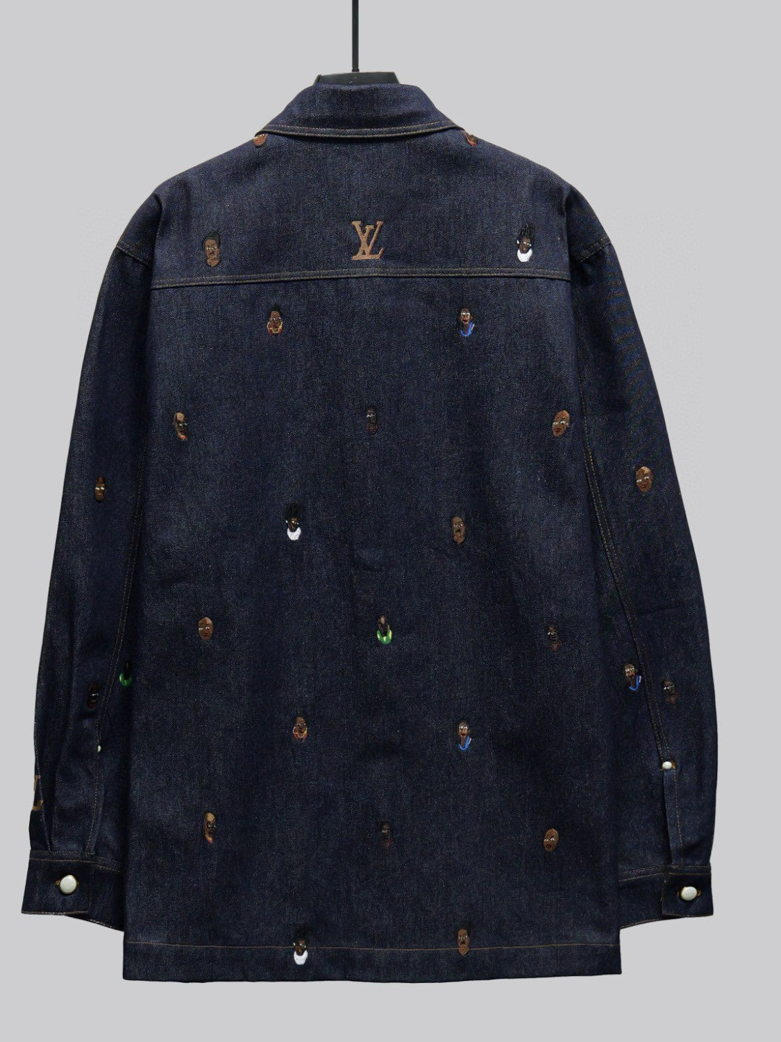 Louis Vuitton Men's Spring And Fall Dark Blue Monogrammed Embroidered Single-breasted Button Lapel Loose Casual Denim Long-sleeved Jacket Flared Jeans Pants Set Suit #73275