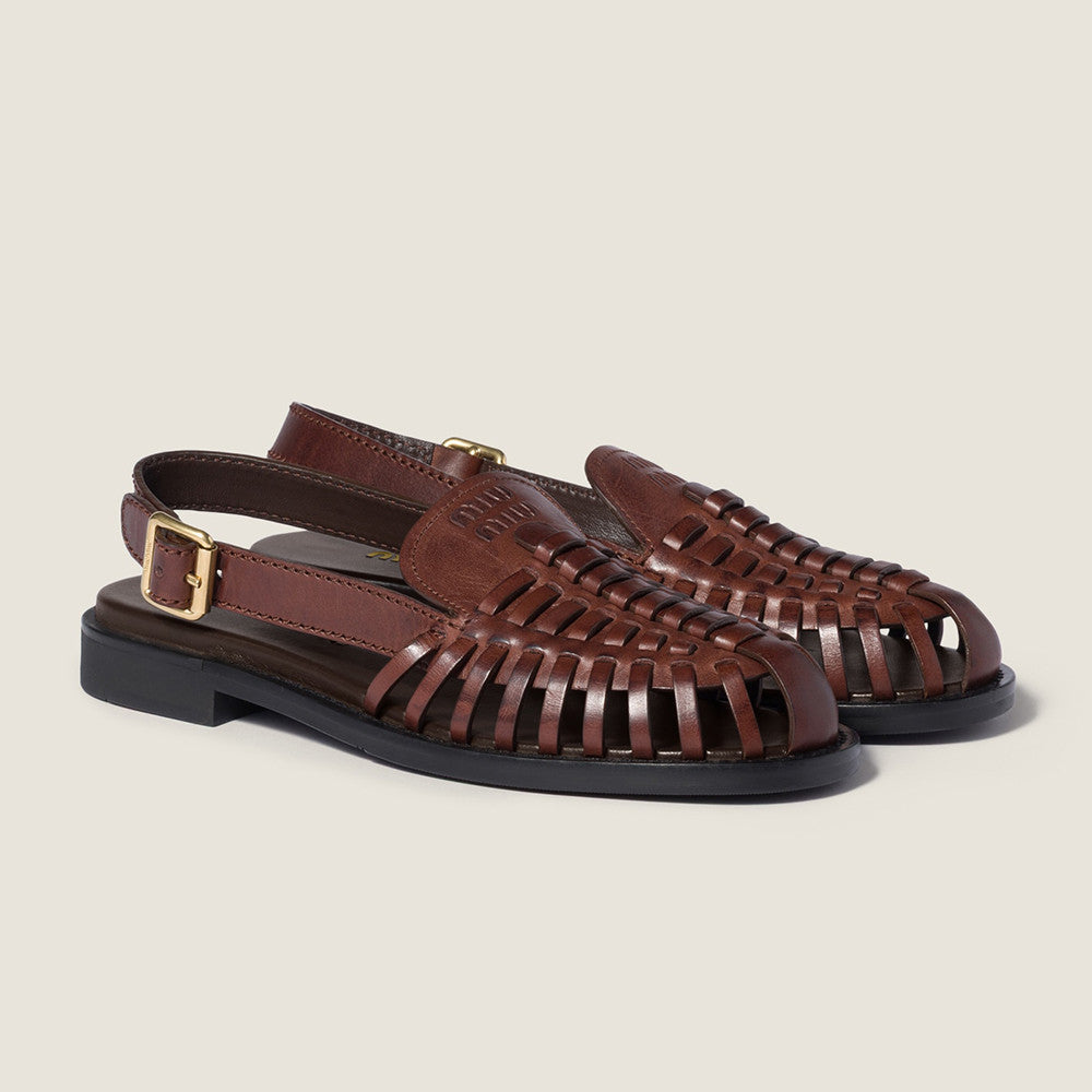 MiuMiu Coffee Leather Slingback Loafers #386850