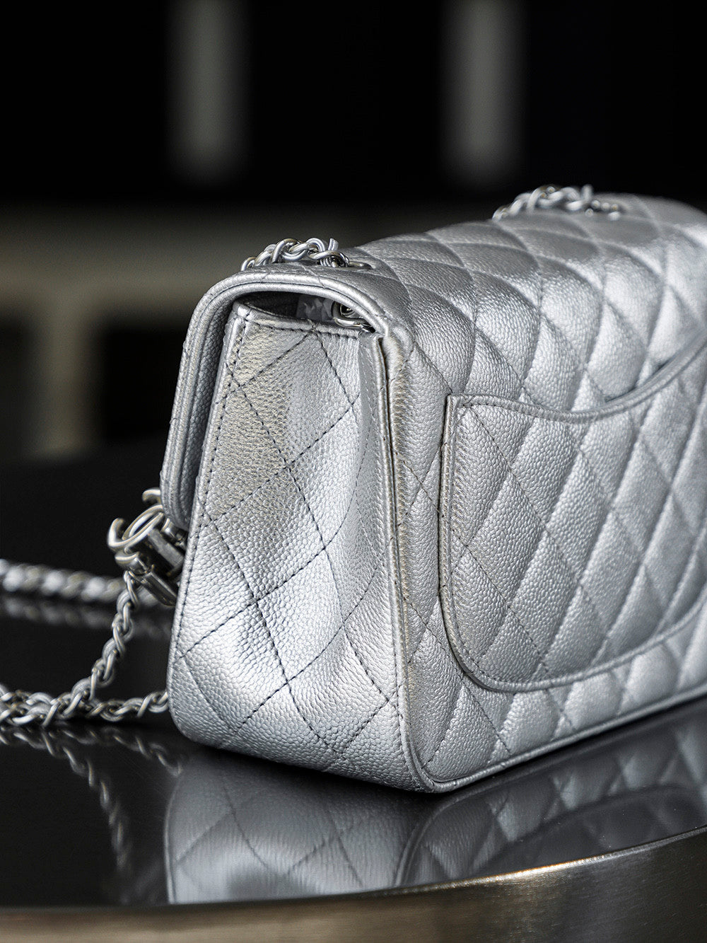 Chanel Classic Flap CF Lambskin Chain Bag Shoulder Bag Women's Silver #334148