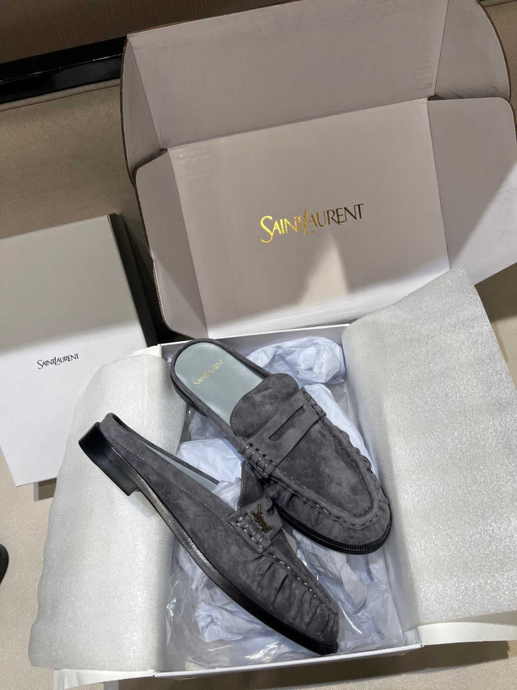 Saint Laurent Men's And Women's Spring/Fall Fashion Casual Round-Toe Flat-Sole Open-Back Loafers Shoes #78768