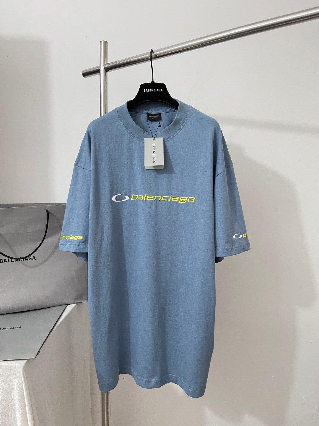 Balenciaga Tracksuit Logo Men's Summer Plain Knit Silhouette Crew Neck Short Sleeve T-Shirt #76524