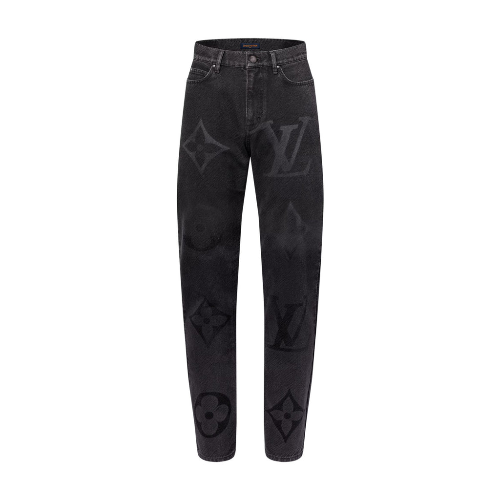 Louis Vuitton Men's Spring And Fall Black Logo Jacquard Single Breasted Long Sleeved Denim Jacket Jeans Pants Suit Set #75747