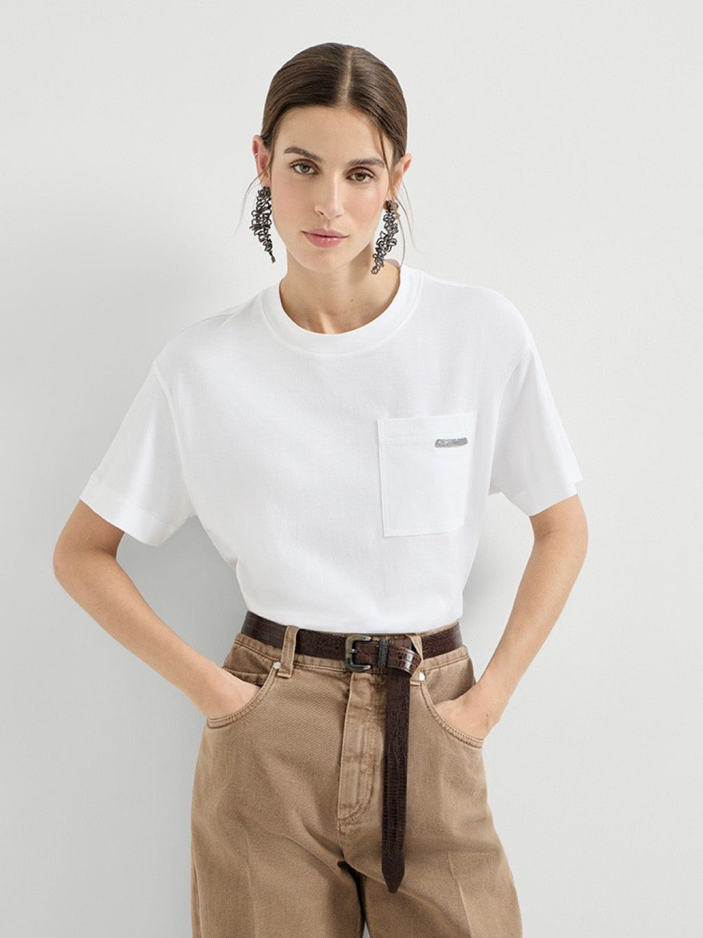 Brunello Cucinelli White Pocket Short Sleeved Cotton T-Shirt #376976