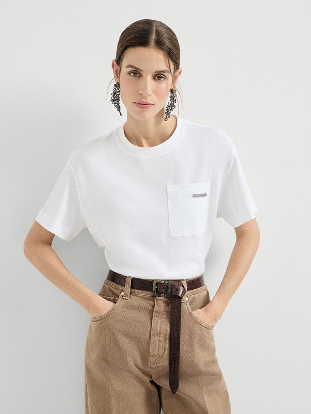 Brunello Cucinelli White Pocket Short Sleeved Cotton T-Shirt #376976