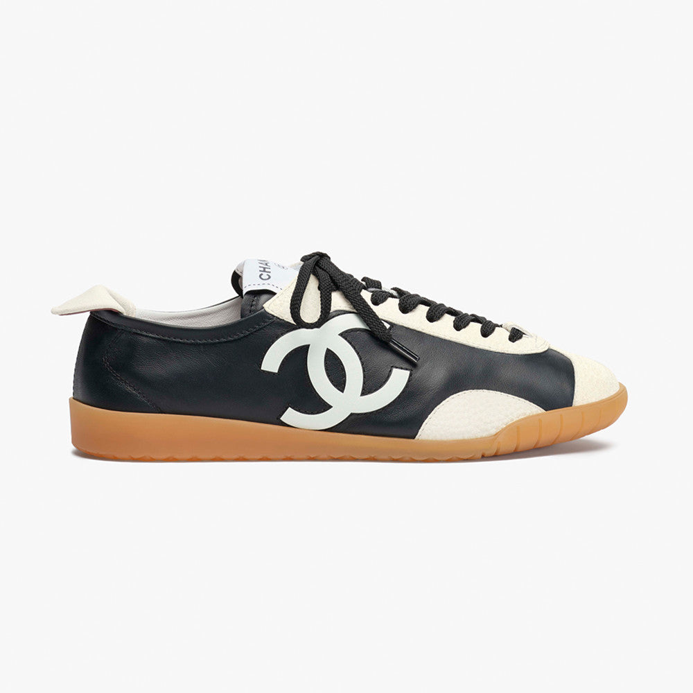 Chanel Sneakers Calfskin Embossed Suede Calfskin Black White #377420
