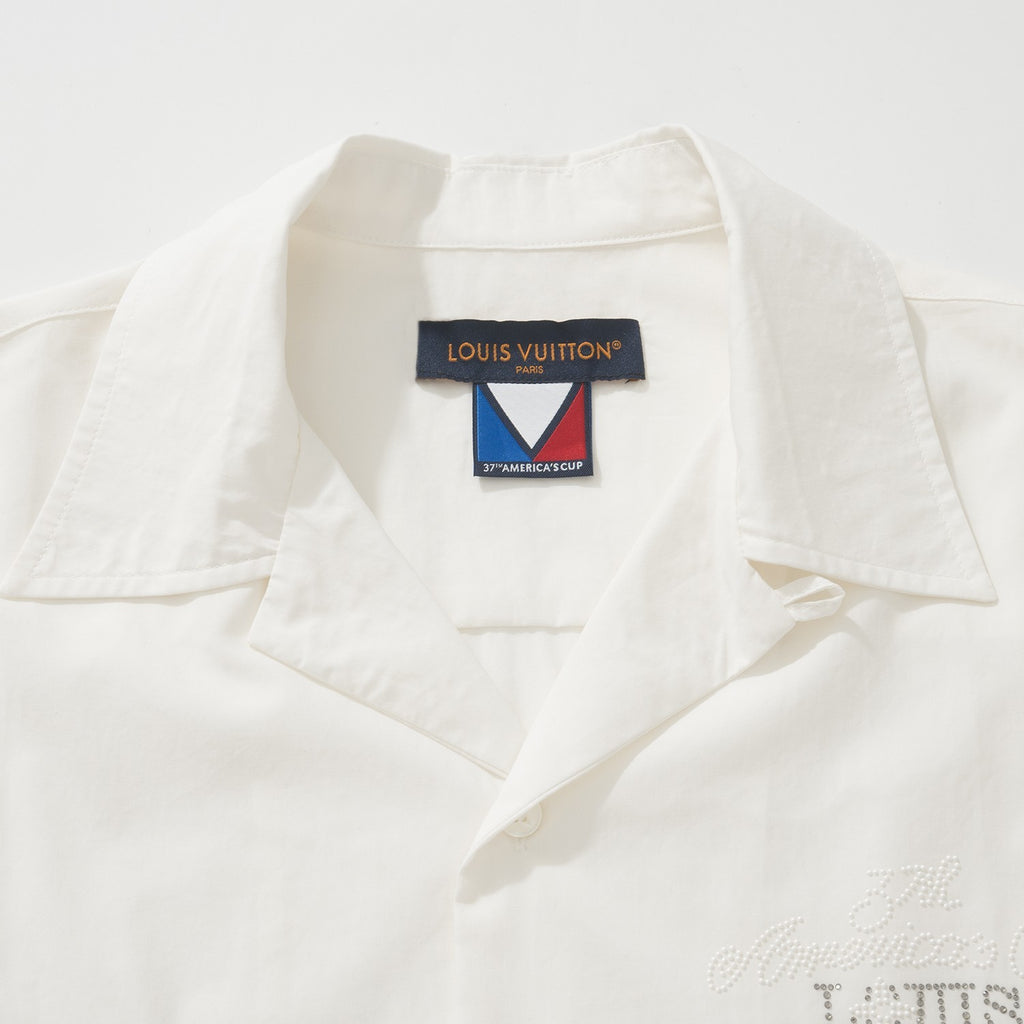 Louis Vuitton Men's Spring And Fall White Letters Logo Embroidery Single Breasted Long Sleeved Shirt #73264