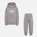 Dior Kid's Spring And Autumn Gray Letter Embroidery Hooded Long Sleeve Cotton Sweatshirt Drawstring Knit Track Pants Set #31245
