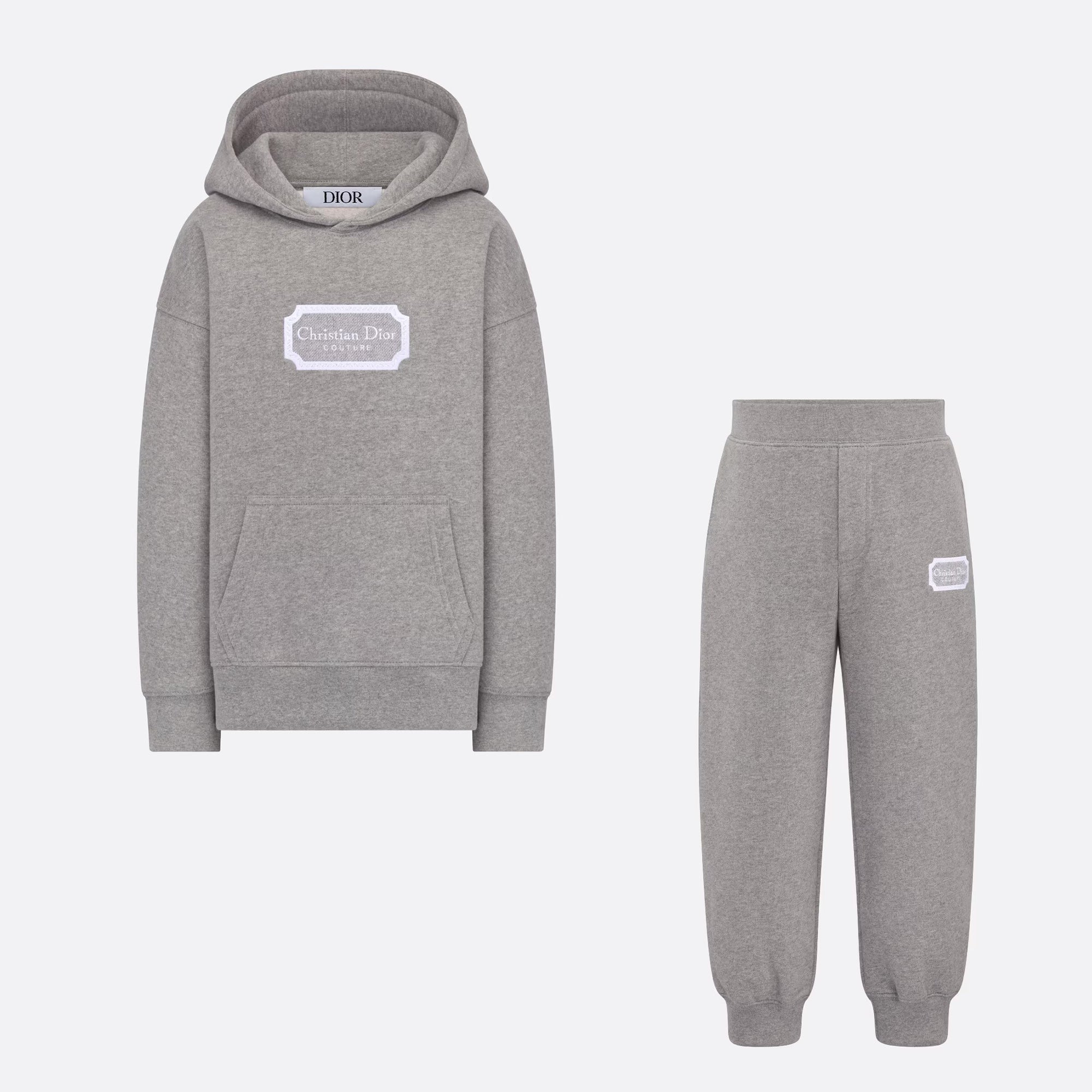 Dior Kid's Spring And Autumn Gray Letter Embroidery Hooded Long Sleeve Cotton Sweatshirt Drawstring Knit Track Pants Set #31245