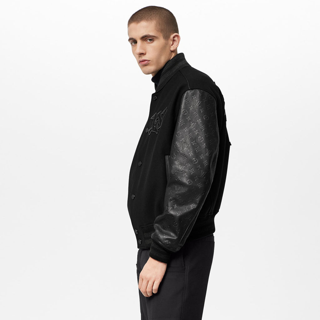 Louis Vuitton Men's Fall/winter Monogram Embossed Leather Drawstring Jacket Black Abstract Graffiti Logo Jacket Baseball Jersey  #71424