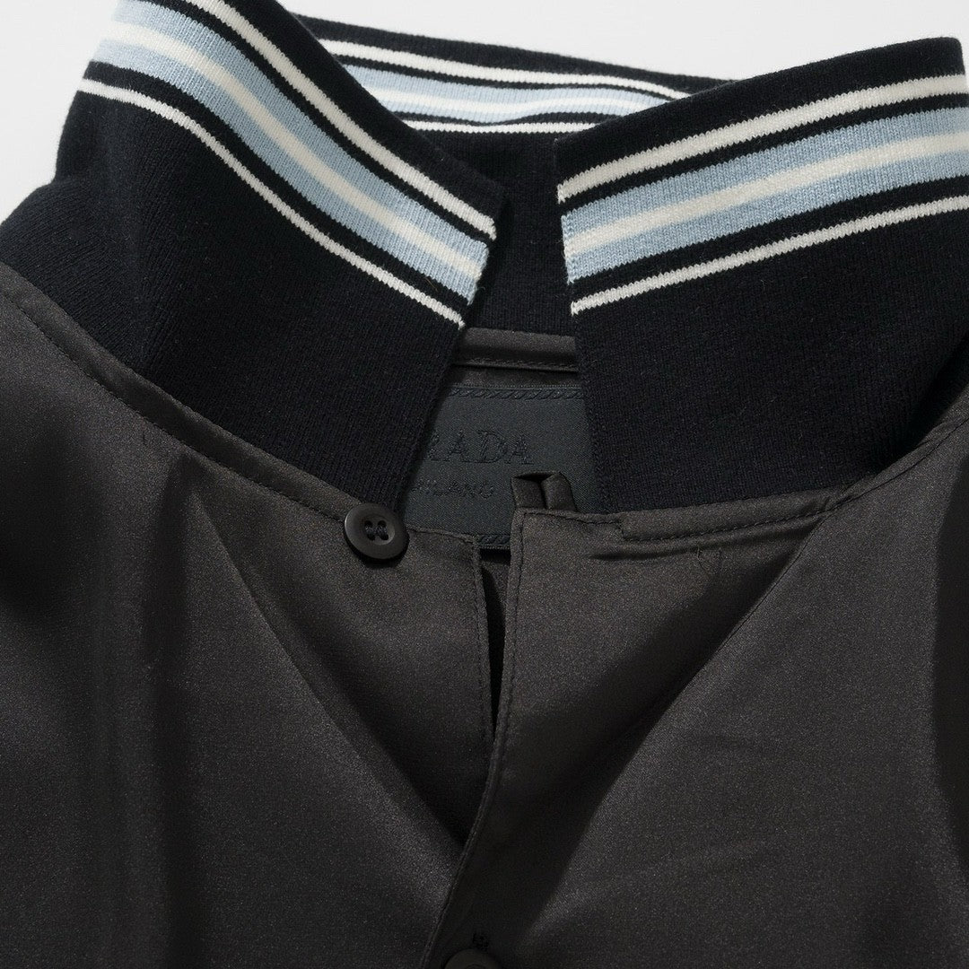Prada Men's Summer Black Striped Letter Logo Printed Single Breasted Short Sleeve Shirt #99621
