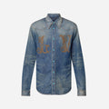 Louis Vuitton Men's Spring And Fall Cotton Logo Rivets Embellished Single-Breasted Slim Long-Sleeved Blue Denim Shirt #71621