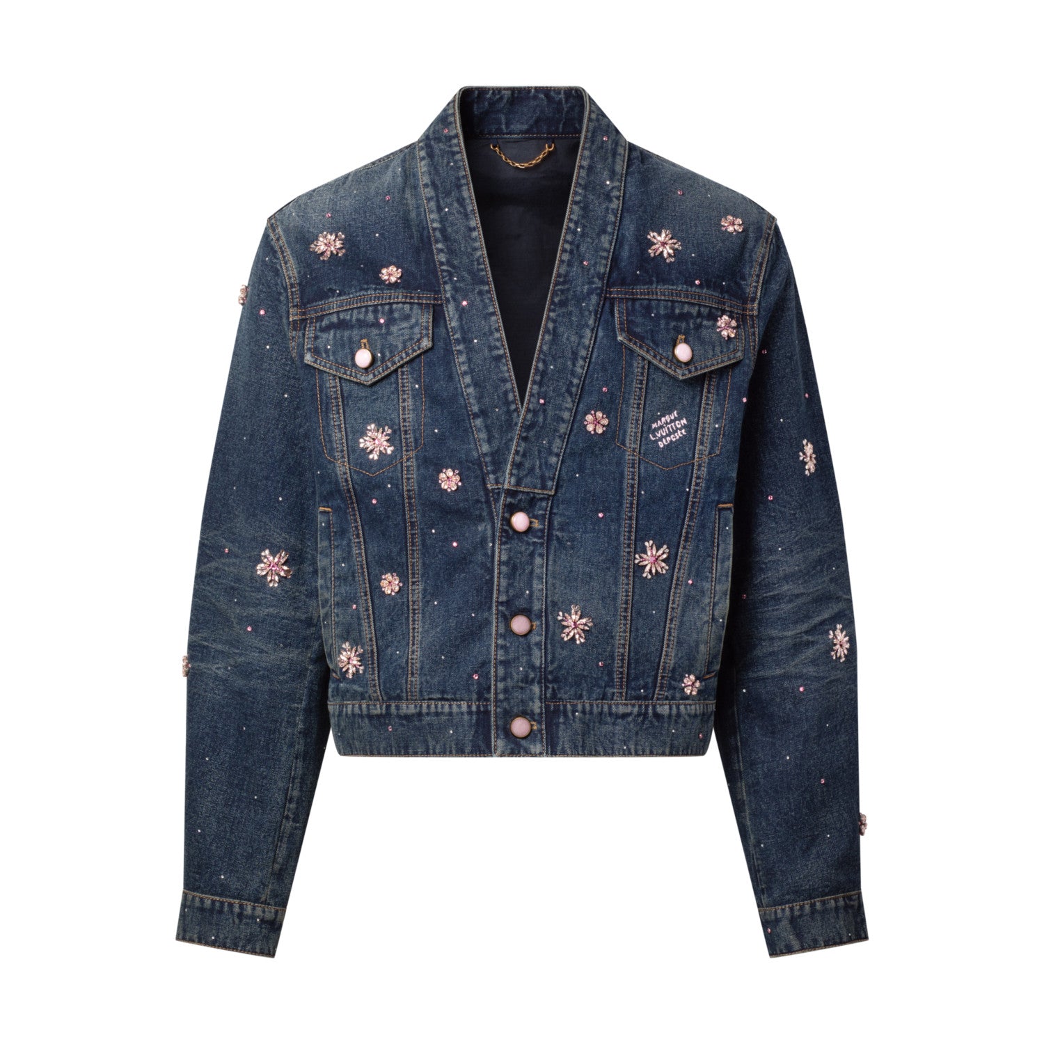 Louis Vuitton Men's and Women's Fashion Casual V Neck Embroidered Kimono Style Long Sleeve Denim Jacket  Embroidered Workwear Denim Shorts Suit Set #78735