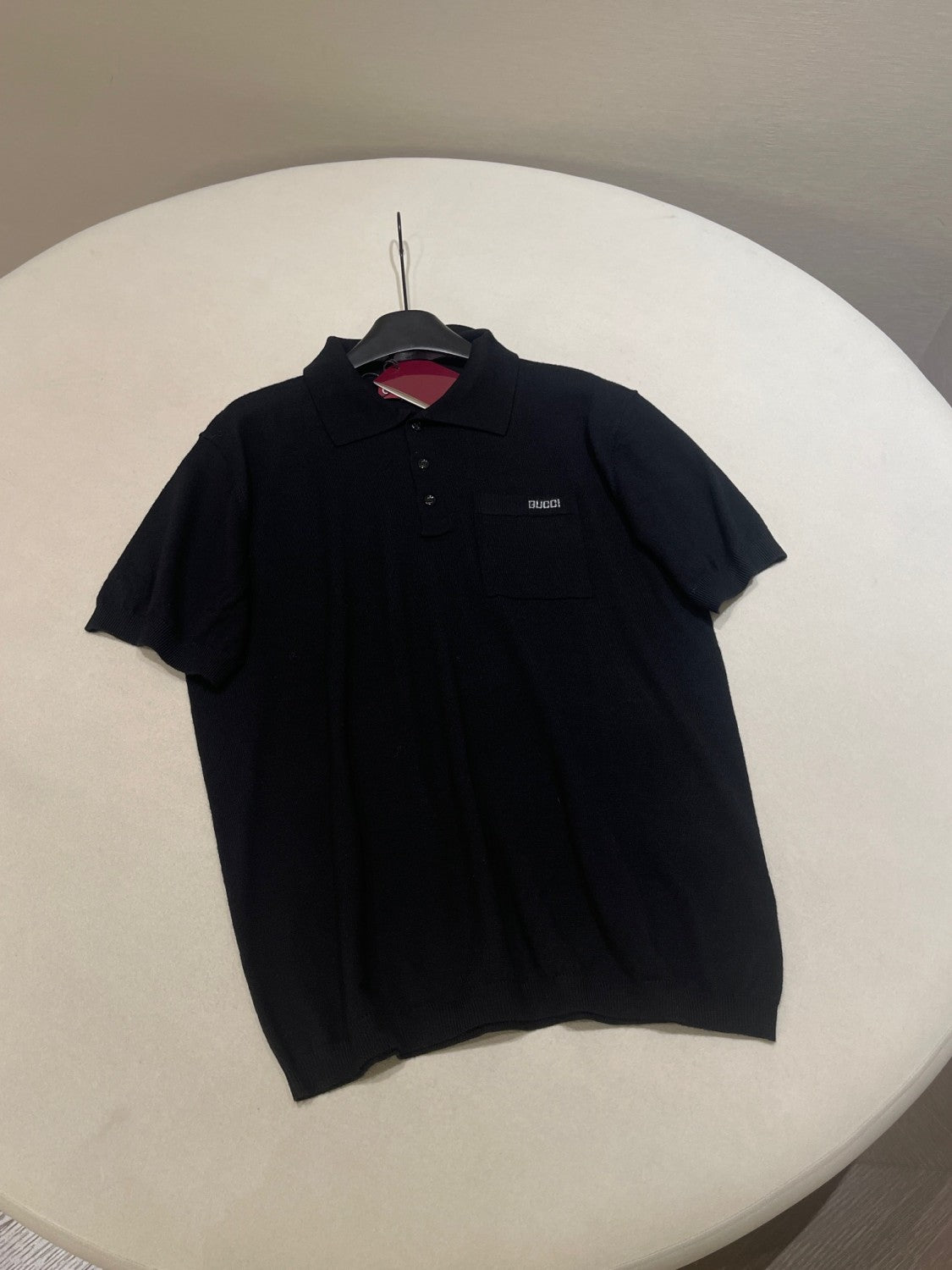Gucci Men's Summer Letter Jacquard Wool Solid Color Knit Short Sleeve Polo Shirt #75999