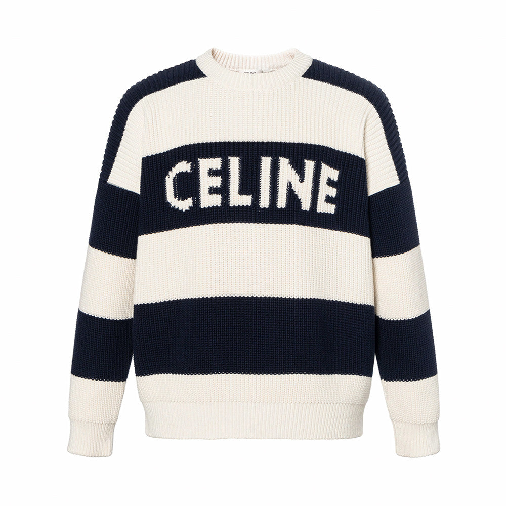 Celine Men's Colorblock Striped Logo Letter Knitted Loose Long-sleeved Sweater #334964