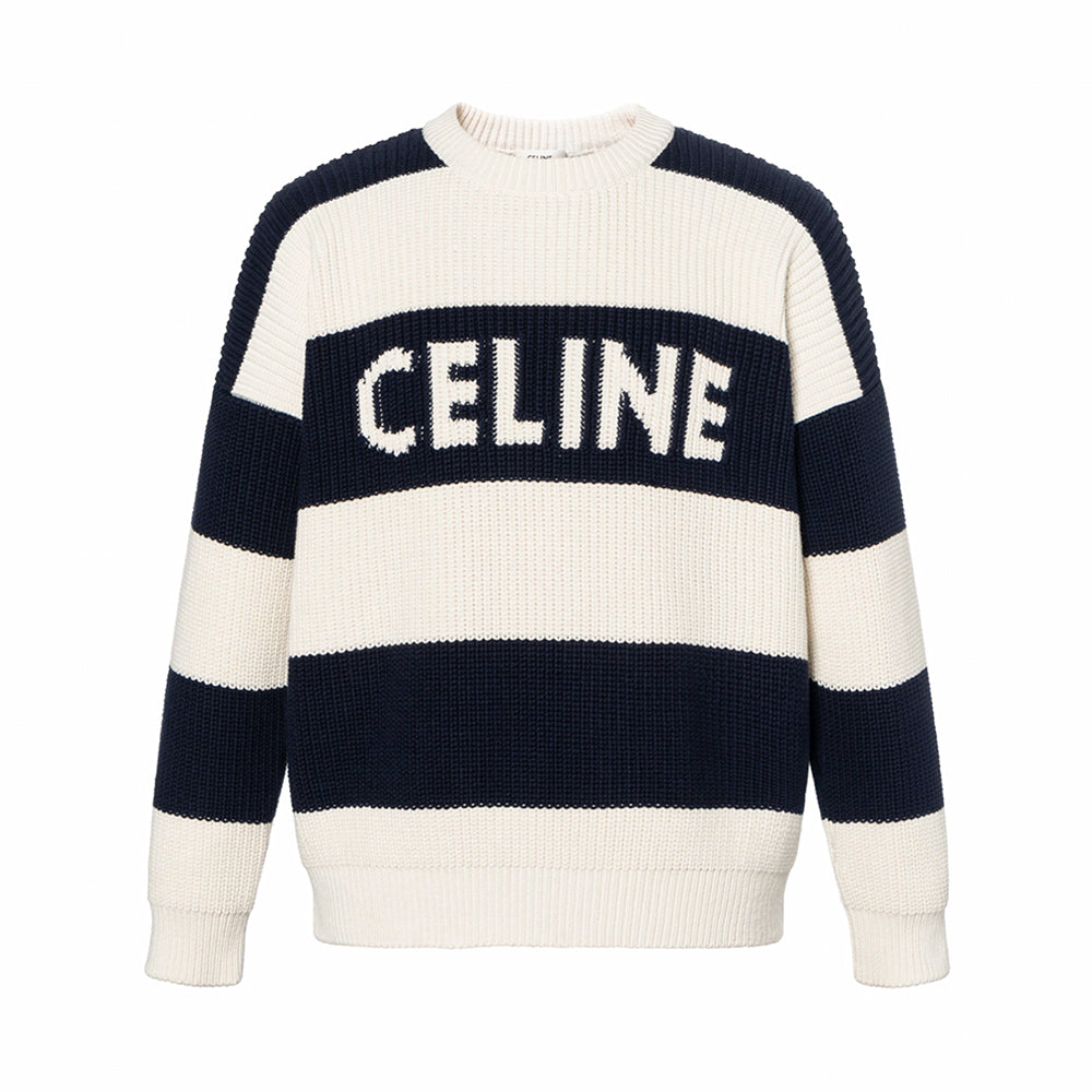 Celine Men's Colorblock Striped Logo Letter Knitted Loose Long-sleeved Sweater #334964
