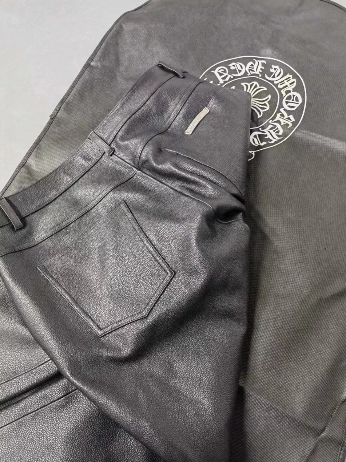 Chrome Hearts Mens Black Leather Slim Fit Trousers Pants #96922