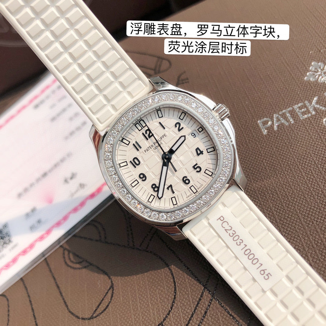 Patek Philippe Mechanical Watches With Diamonds On Silicone Straps Watch #96352