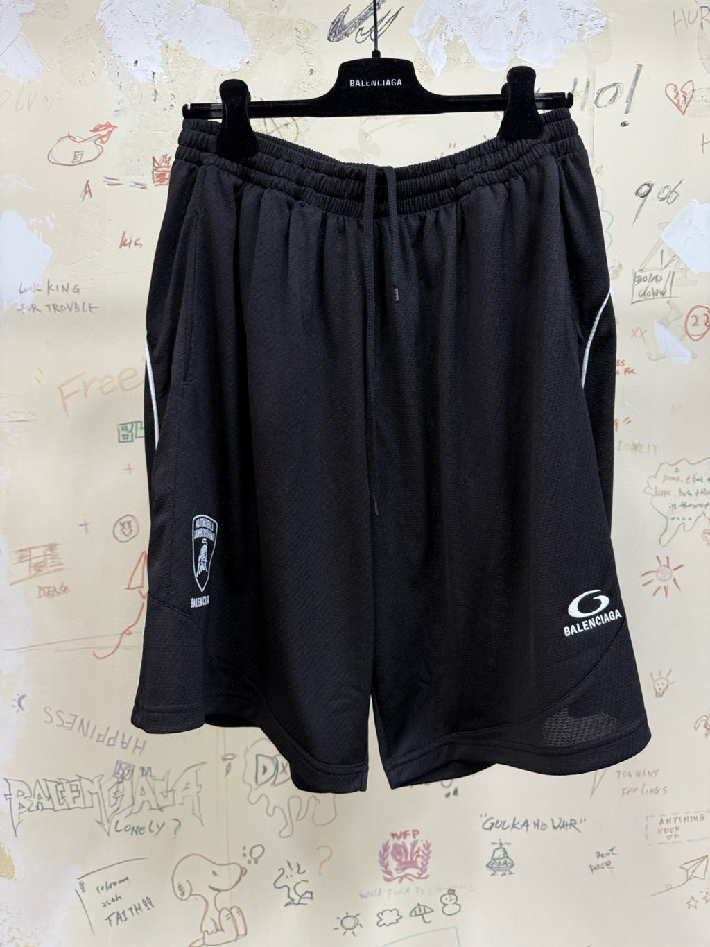 Balenciaga Men's And Women's Spring/Summer Fashion Casual Solid Color High Density Mesh Loose Fit Embroidered Logo T-shirt Loose Fit Casual Stretch Shorts Suit Set #78258