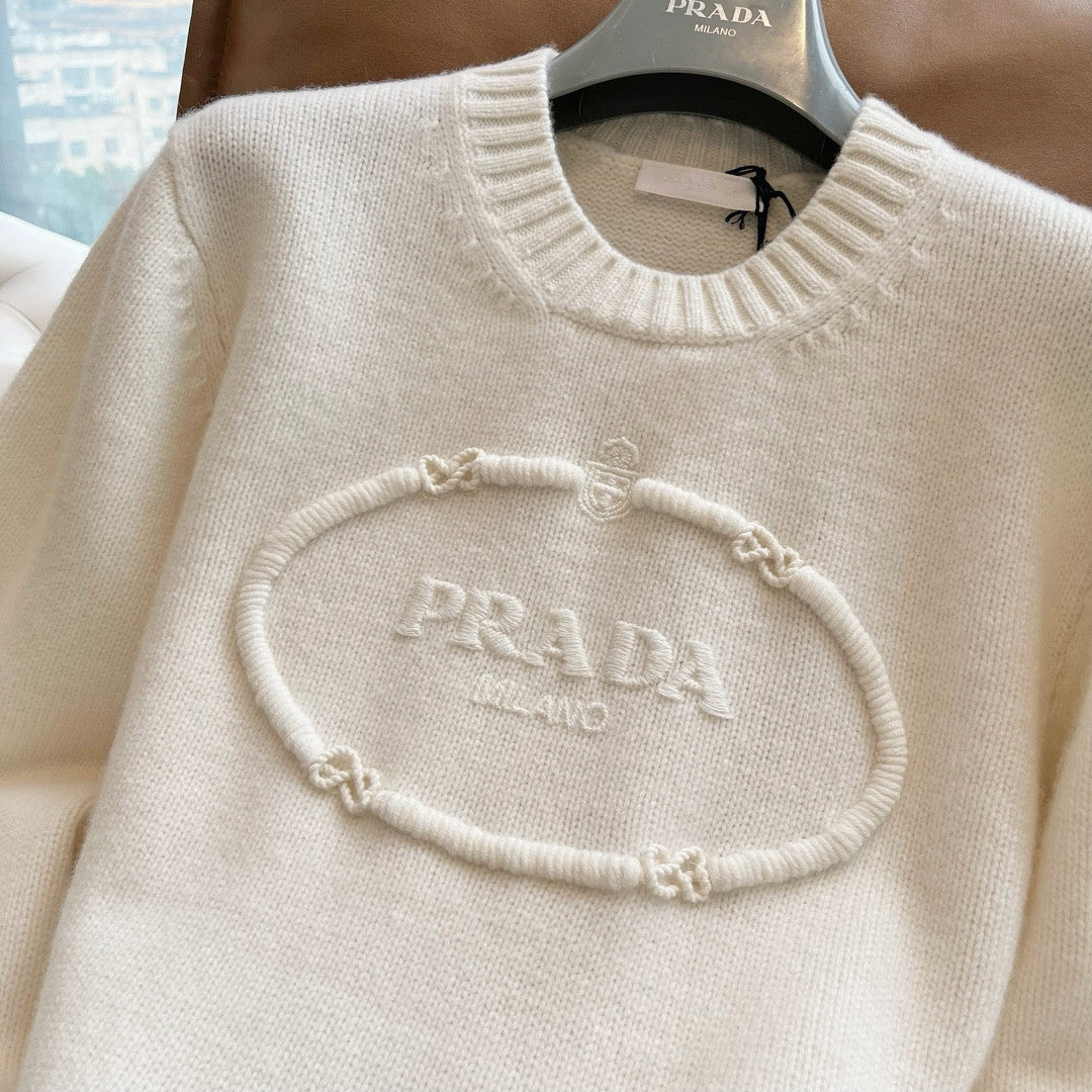 Prada Men's Spring and Autumn Solid Color Splicing Round Neck Embroidery Printed Logo Long Sleeve Sweater Pullover #98666