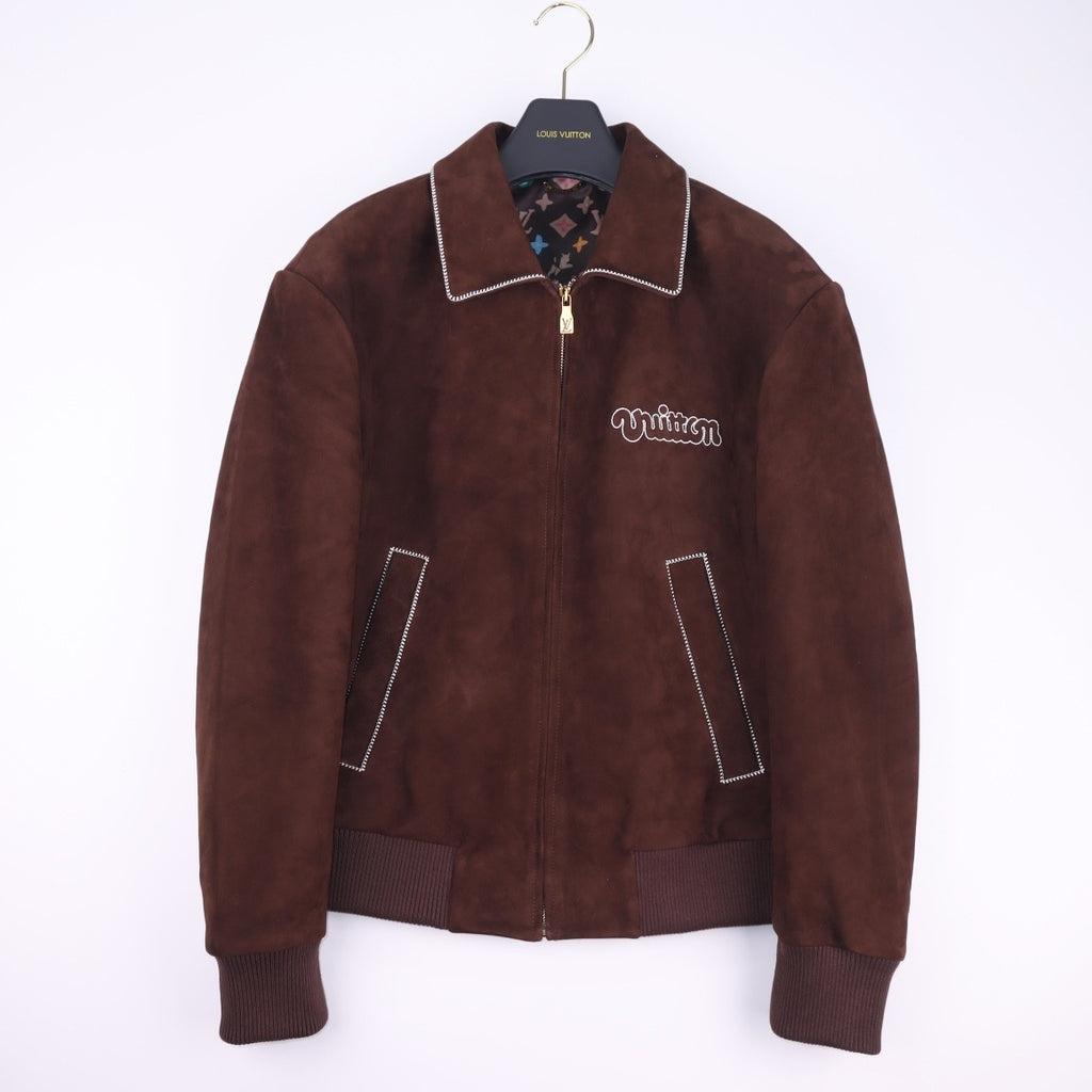 Louis Vuitton Men's Fall and Winter Brown Letter Zipper Lapel Casual Pilot Leather Long Sleeve Jacket #72671