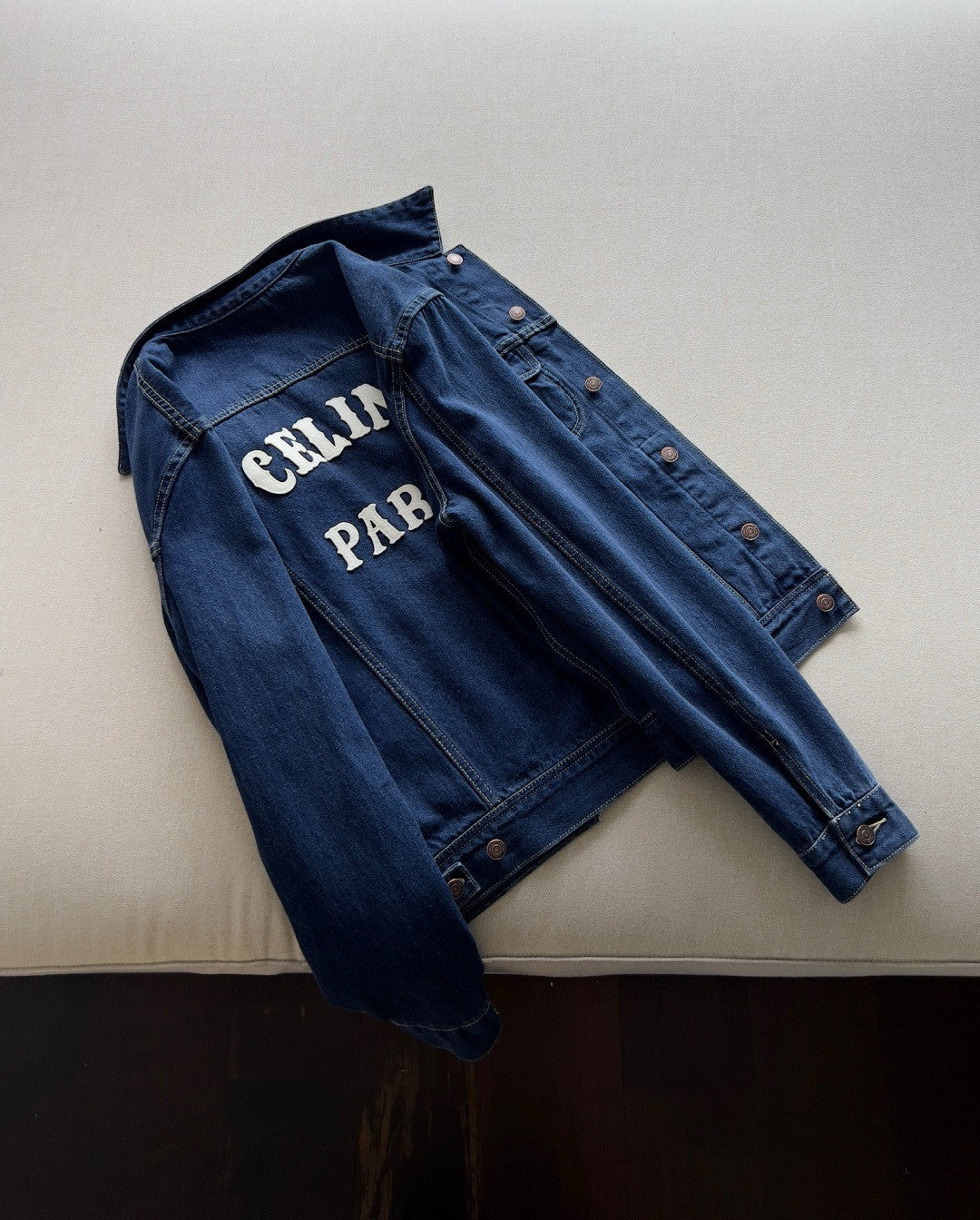 Celine Men's And Women's Spring And Autumn Solid Color Letter Print Single Breasted Long Sleeved Denim Jacket #77737