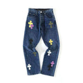 Chrome Hearts Men's and Women's Spring and Fall Cross Calfskin Labeled Blue Jeans Pants #76119