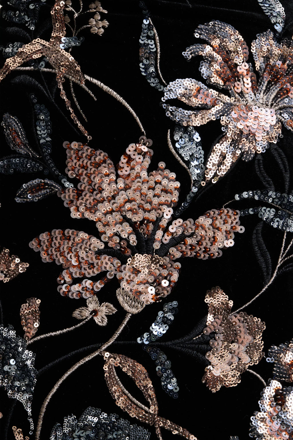 Lyric | Black Floral Velvet And Sequin Embellished Crew-Neck Maxi Dress