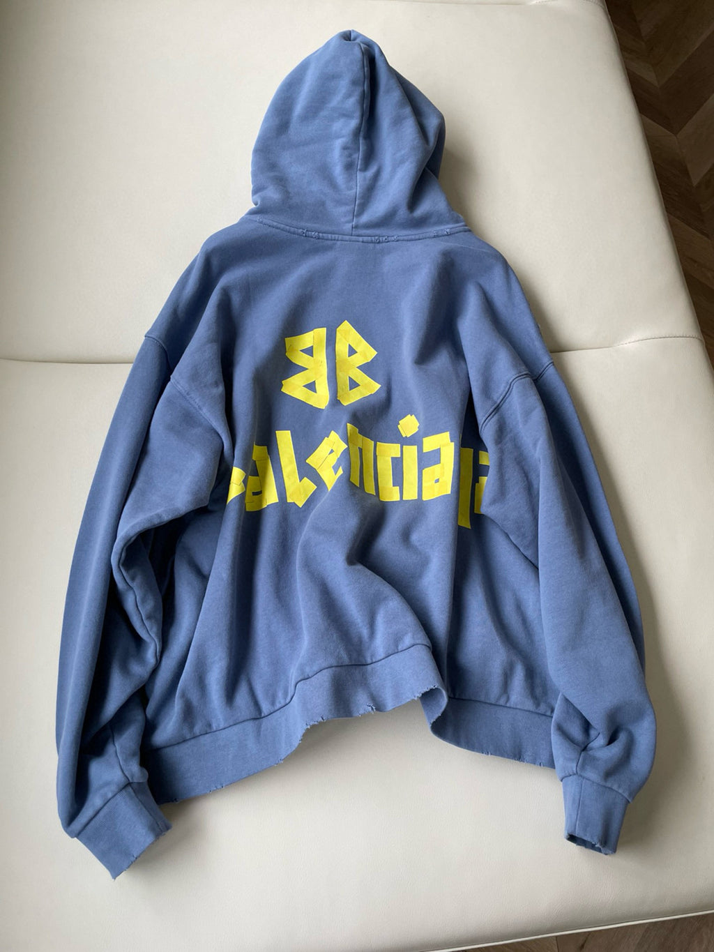 Balenciaga Men's Spring and Fall Logo Letter Print Blue Loose Fit Hooded Sweatshirt Pullover #98387