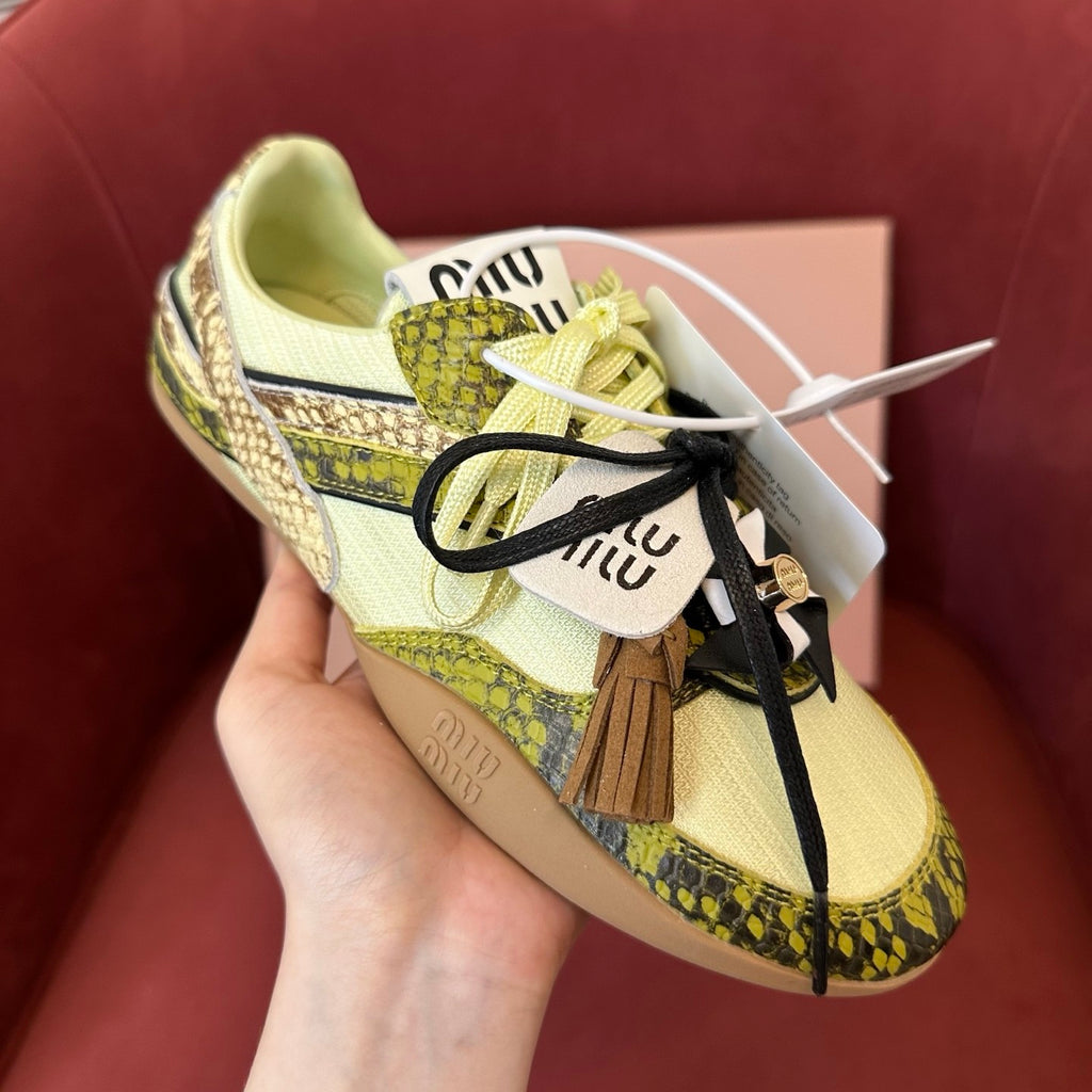 MiuMiu Women's Colourblocking Frosted Cowhide Low Top Lace Up Flat Derby Shoes #76735
