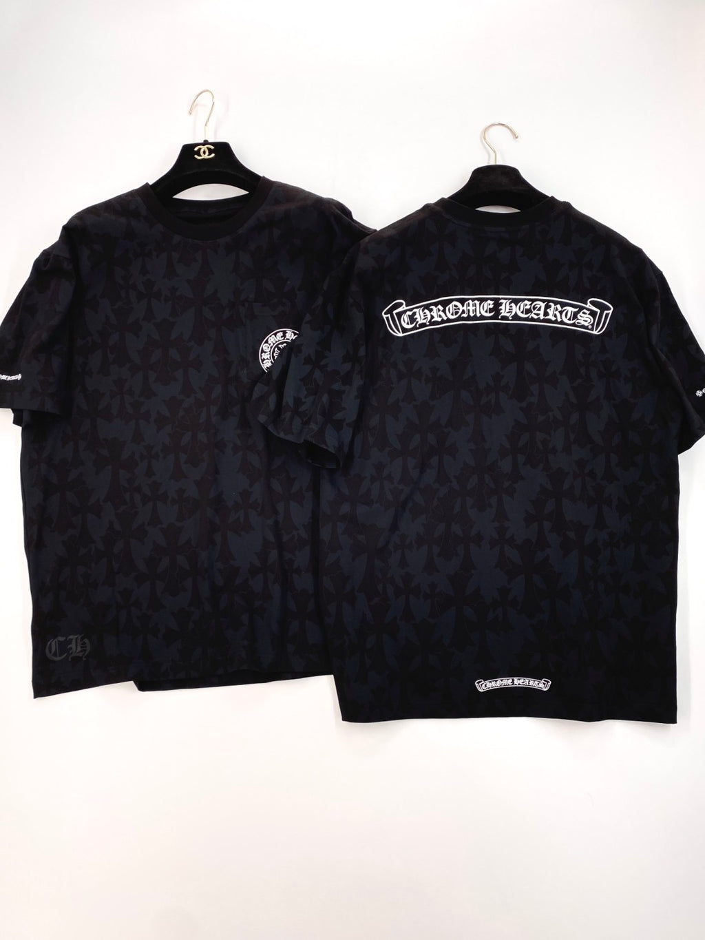 Chrome Hearts Men's Summer Black Logo Printed Round Neck Straight Short Sleeve T-Shirt #99844