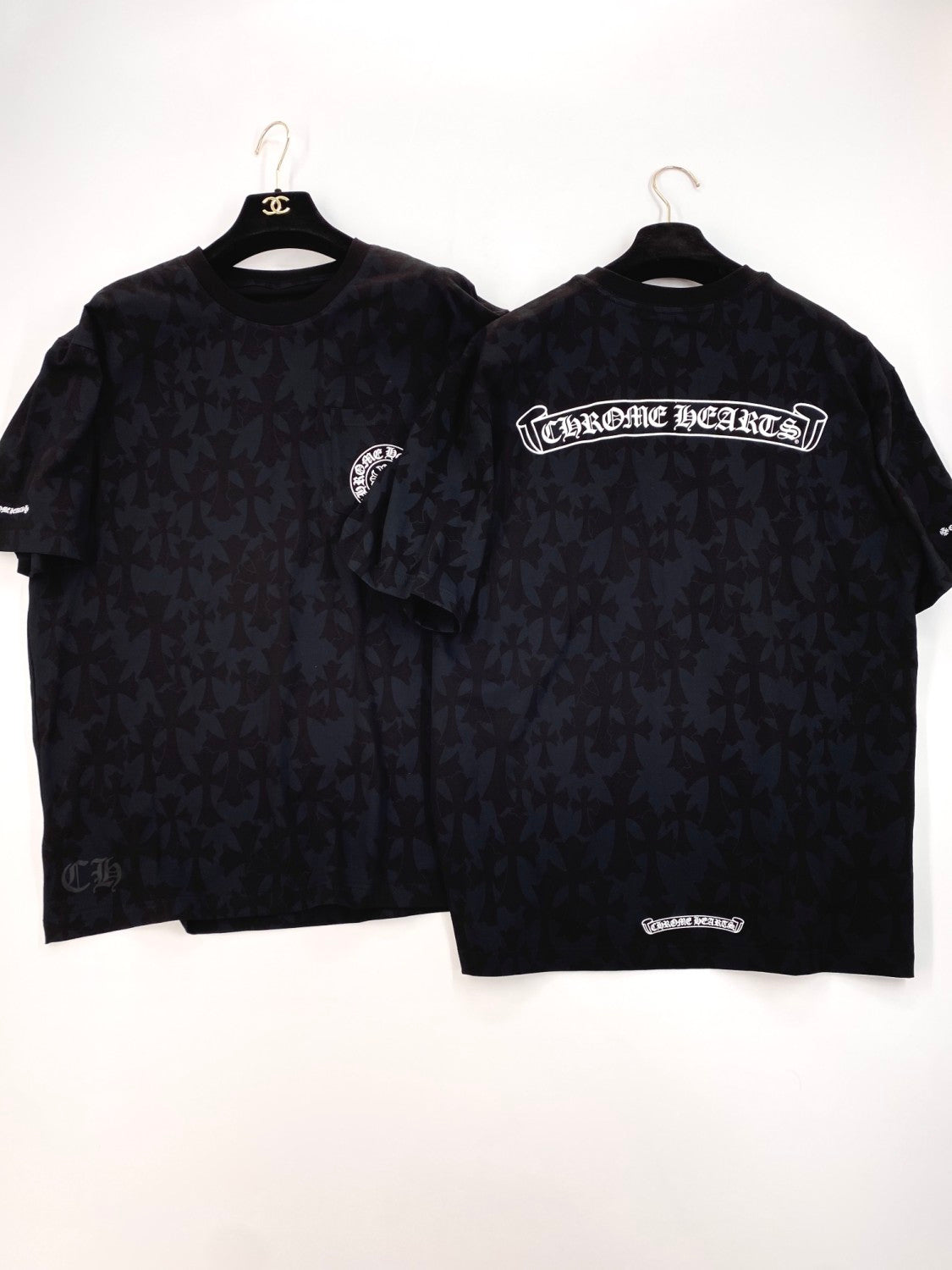 Chrome Hearts Men's Summer Black Logo Printed Round Neck Straight Short Sleeve T-Shirt #99844