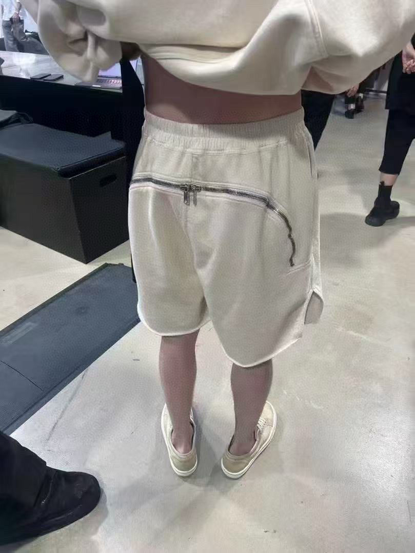Rick Owens Men's Spring/Summer Drawstring Tie Mid Waist Cotton Solid Color Loose Casual Shorts Back Zipper Ngvp #1951