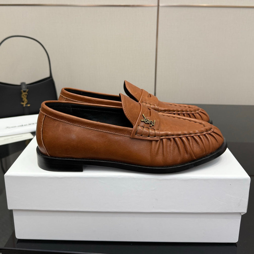 Saint Laurent Women's Autumn/Winter Fashion Casual Sheepskin Suede Round Toe Slip On Flat Loafers Casual Shoes #78376