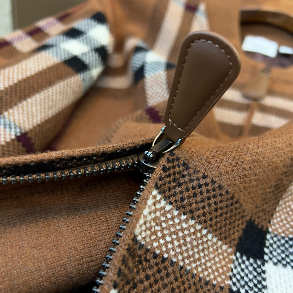 Burberry Men's Check Jacquard Wool Cashmere Knit Zipper Long Sleeve Jacket #74818