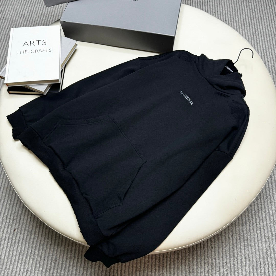 Balenciaga Men's Spring and Autumn Hot Drill Logo Letter Print Black Hooded Sweatshirt #73135