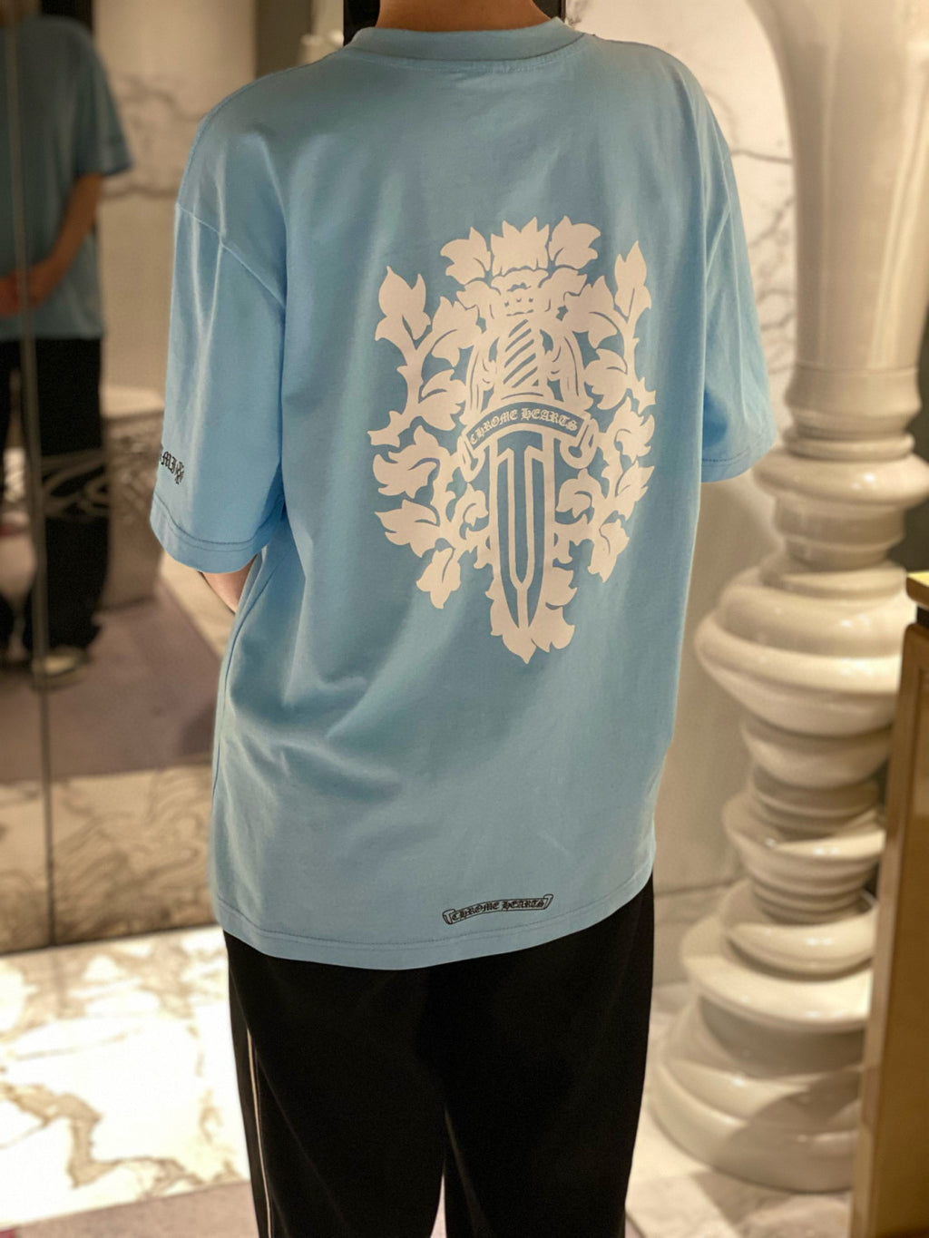 Chrome Hearts Men's and Women's Summer Blue Cotton Round Neck Loose Fit Short Sleeve T-shirt #98569