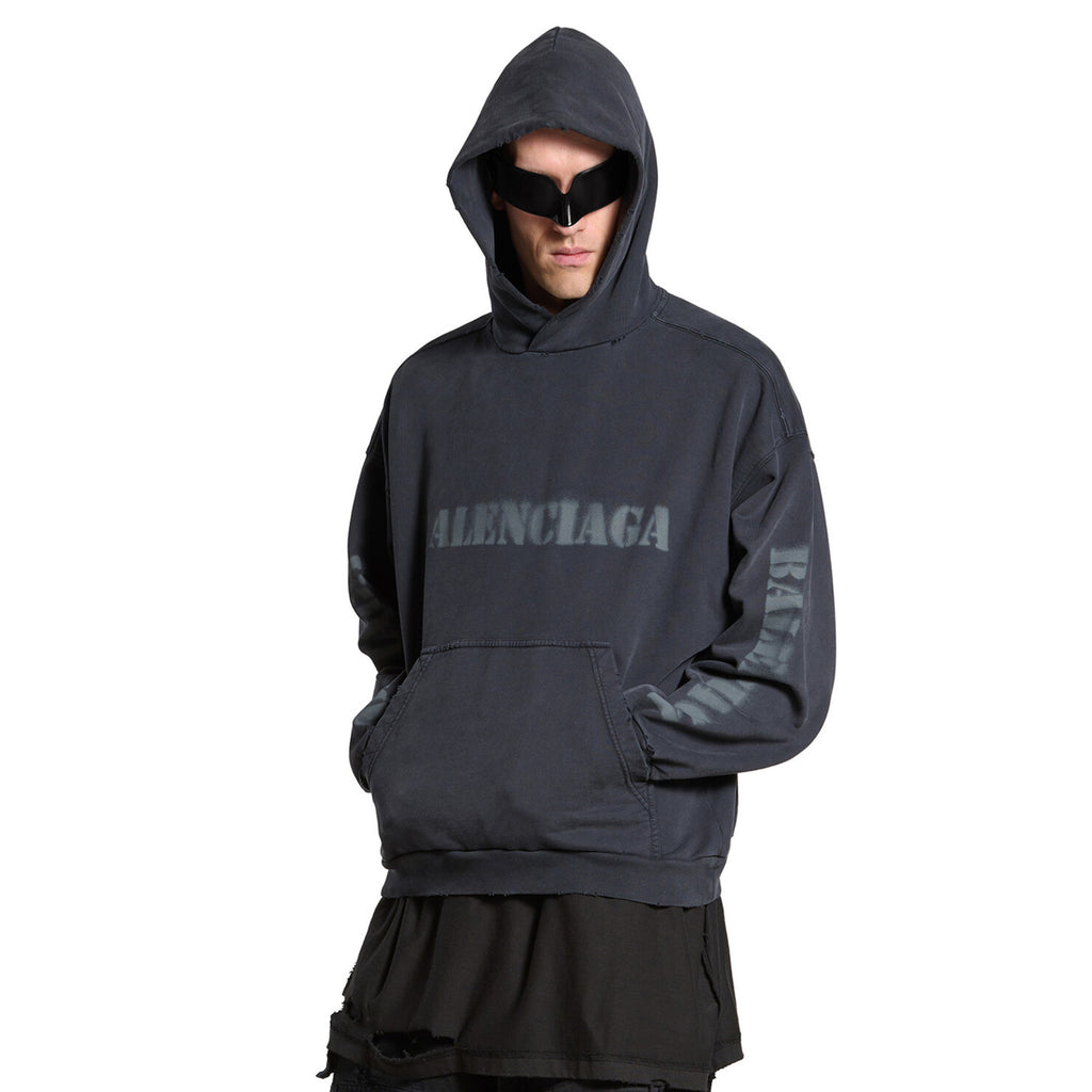 Balenciaga STENCIL TYPE HOODIE Men's Women's Spring & Fall Medium Fit Hooded Sweatshirt Kangaroo Pocket Print Fashion High Street Retro Trend Pullover Hoodie #71614