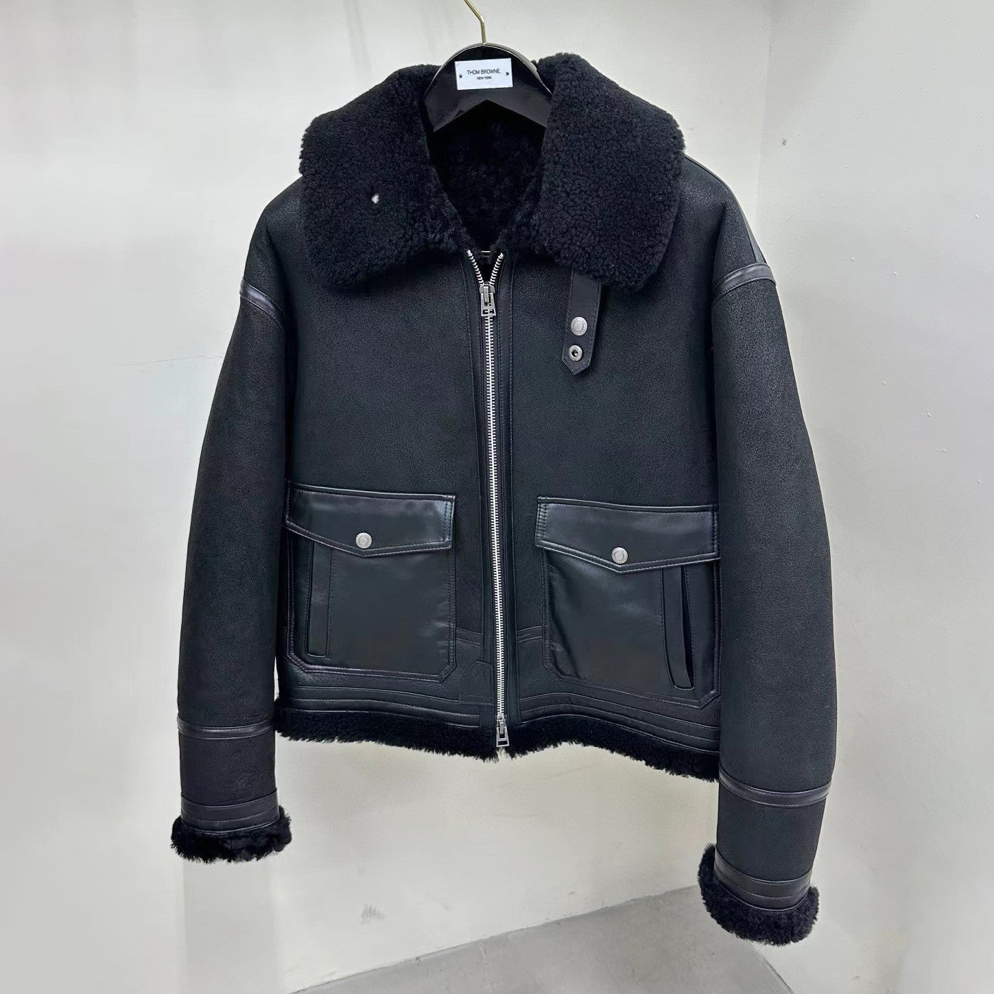 Tom Ford Men's Winter Black Fur Patchwork Long Sleeve Zipper Jacket #98478