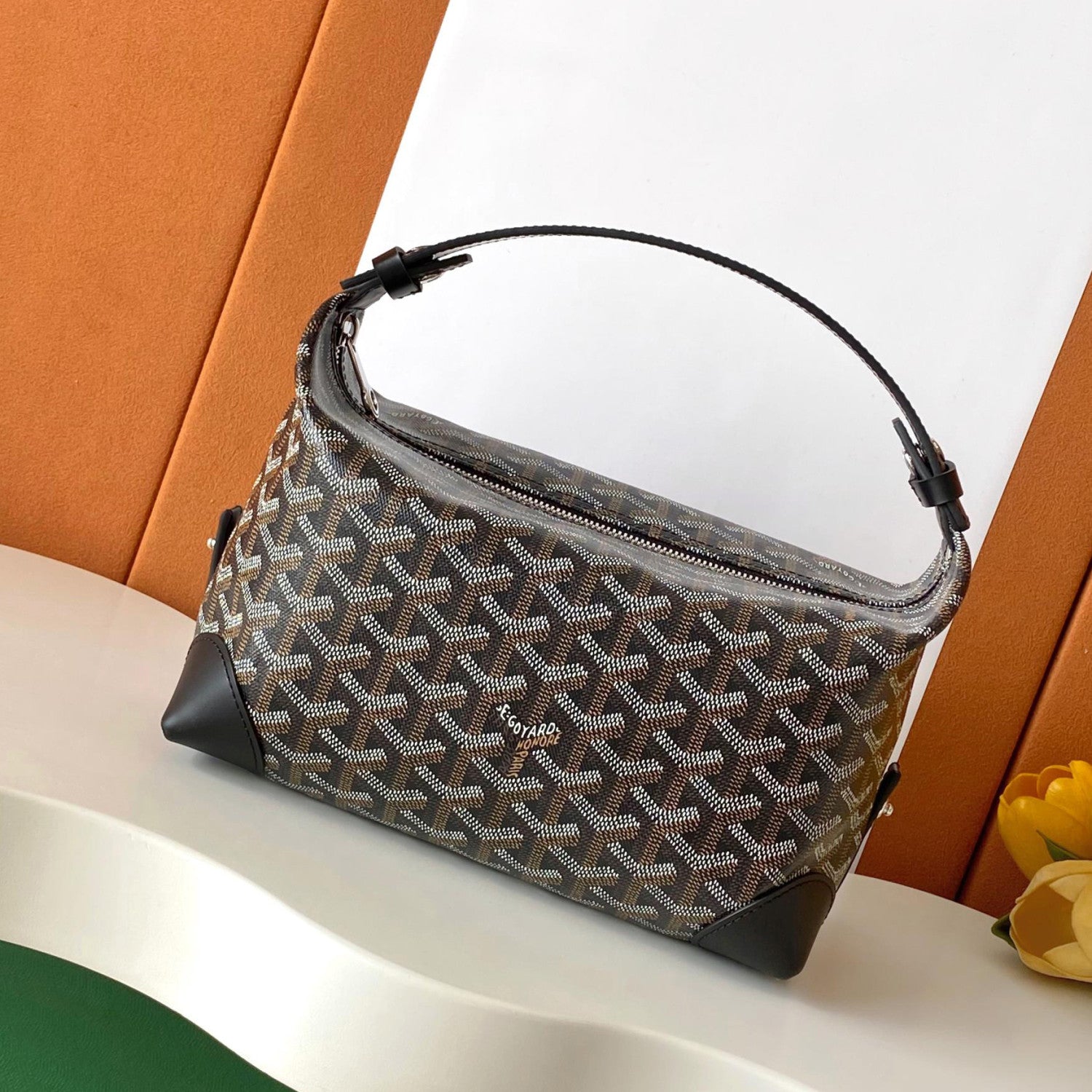 GOYARD Men's and Women's Solid Color Printed Zipper Leather Handbag Storage Bag Bags #77775