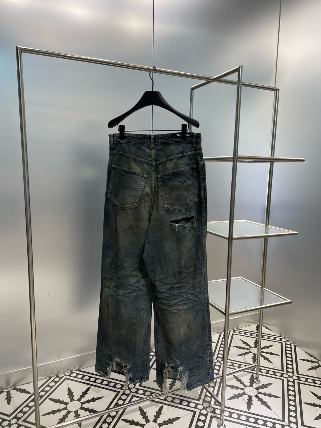 Balenciaga Men's And Women's Spring/Fall Fashion Casual Washed Distressed Relaxed Fit Ripped Jeans Pants #78978
