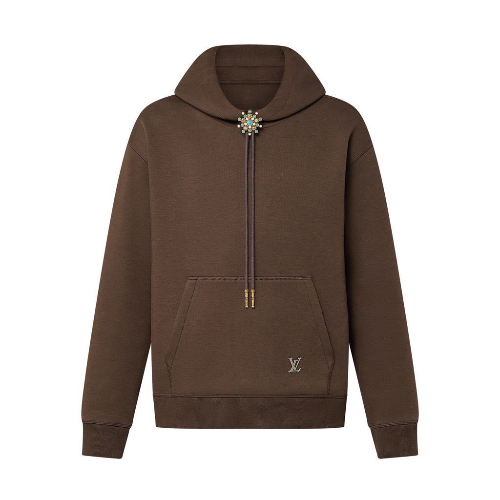 Louis Vuitton Men's Spring & Autumn Solid Color Logo Print Drawstring Hooded Sweatshirt #75431