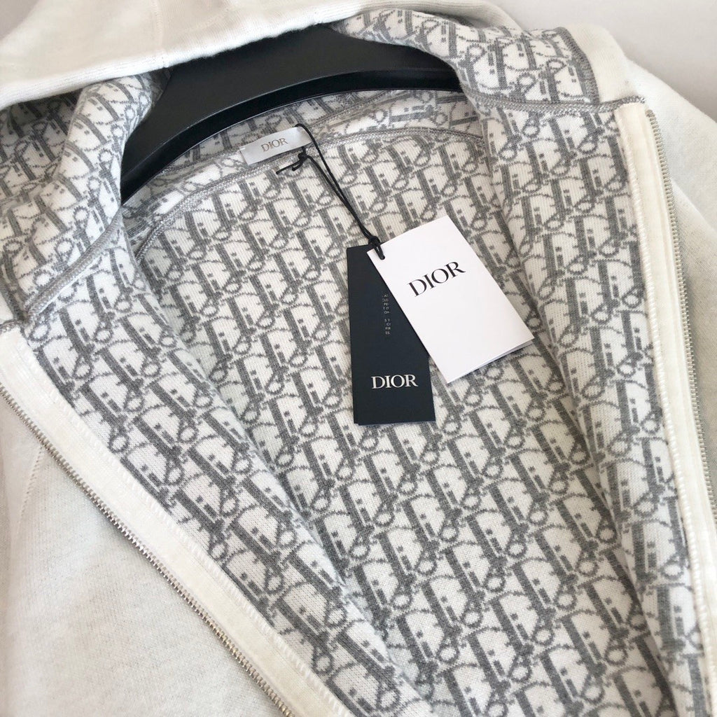 Dior Men's Autumn/Winter Monogrammed Lined Solid Color Wool Blend Hooded Zip-Up Jacket #72348
